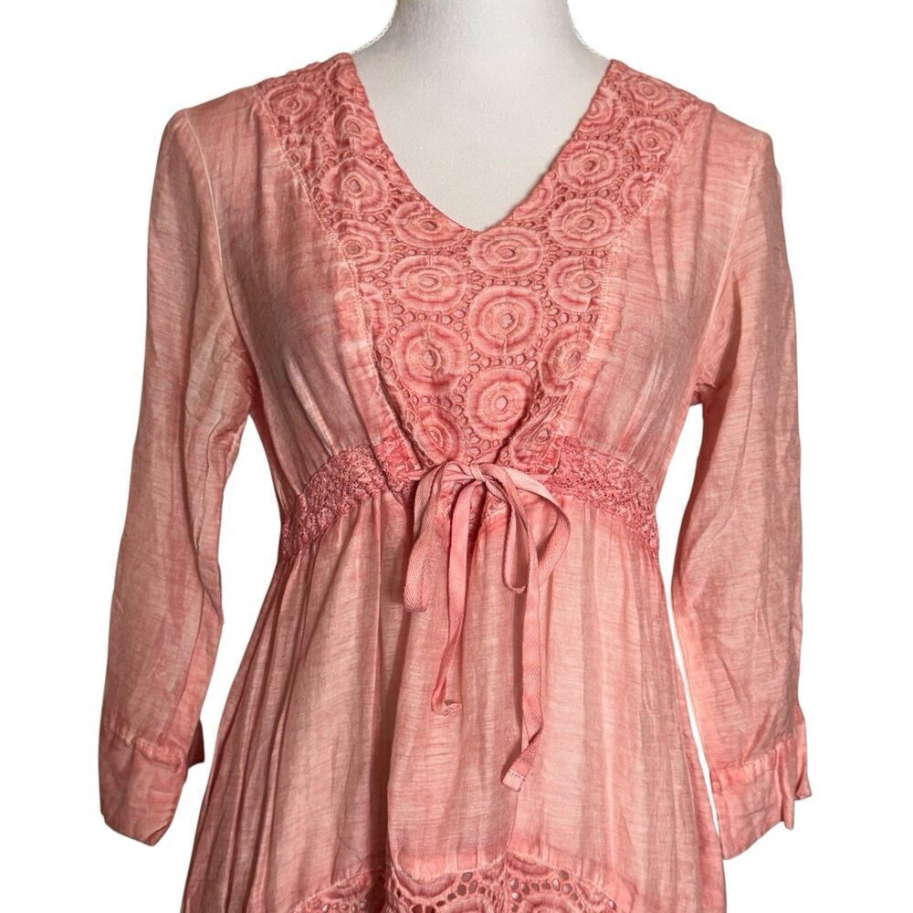 SAGA Babydoll Dress Size 0 Pink Silk Blend Boho Festival Fairy Lagenlook Crochet - Picture 2 of 9